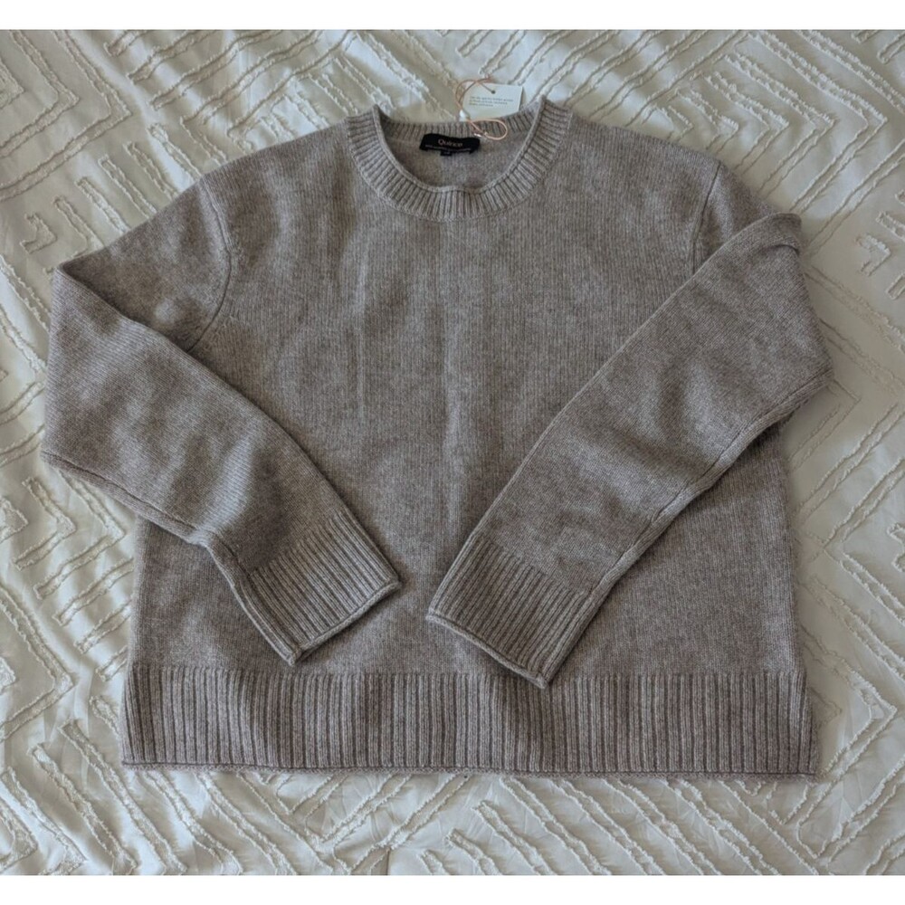 Quince Mongolian Cashmere Fisherman Crewneck Sweater Pullover XS Oatmeal boxy